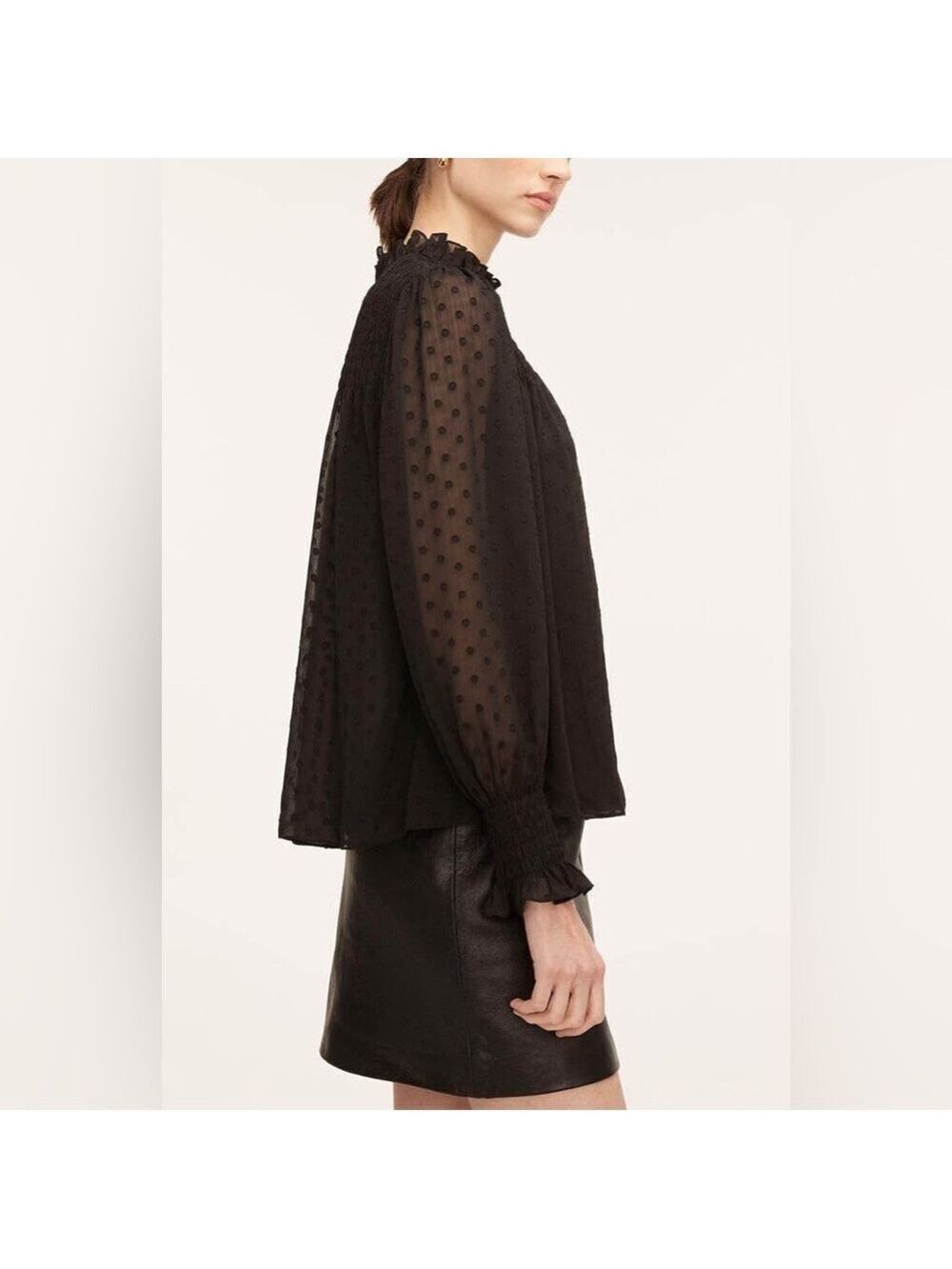 Rebecca Taylor Clip Dot Blouse Silk Size 8 Black Textured Blouse